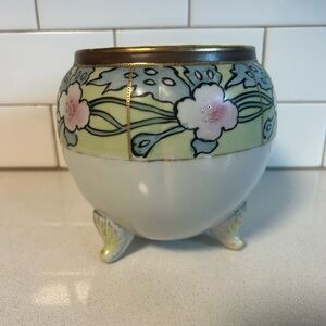 Antique Nippon Floral Ceramic Footed Vase with Gold Trim